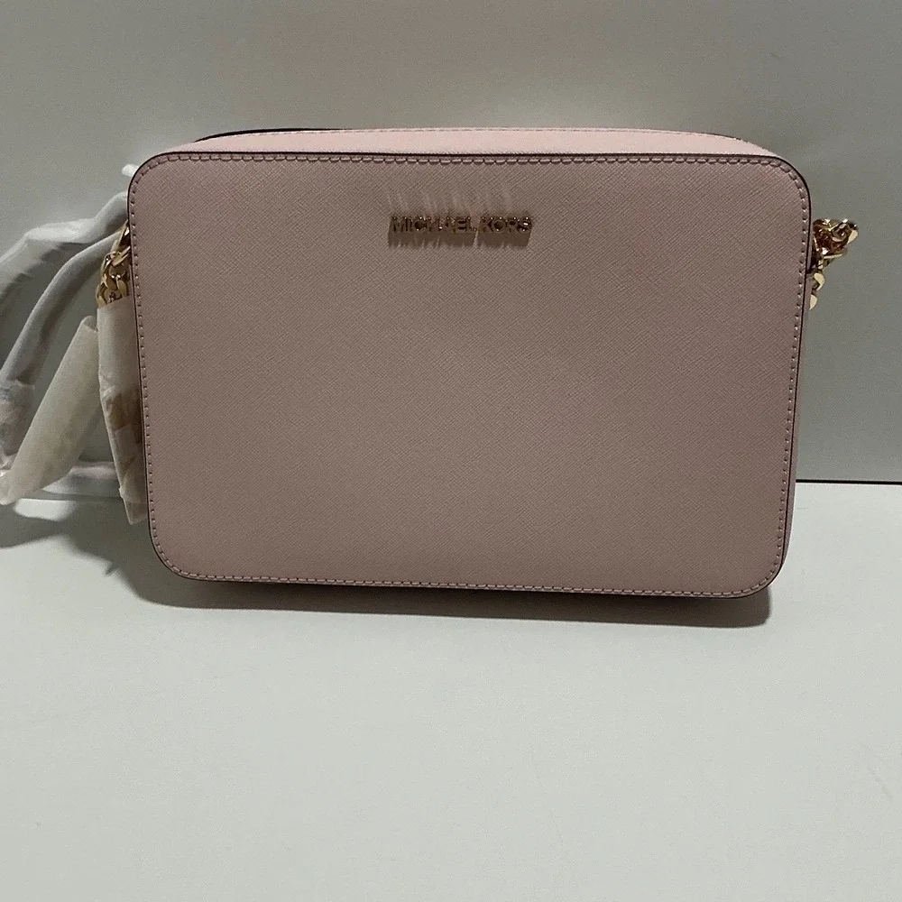 Michael Kors Jet Set Large East West Crossbody Bag Pink Saffiano Leather Gold